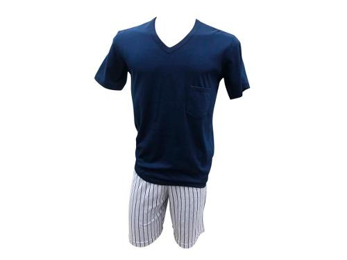 Pijama Eyelit Manga corta con casaca Lisa y pantalon Rayado