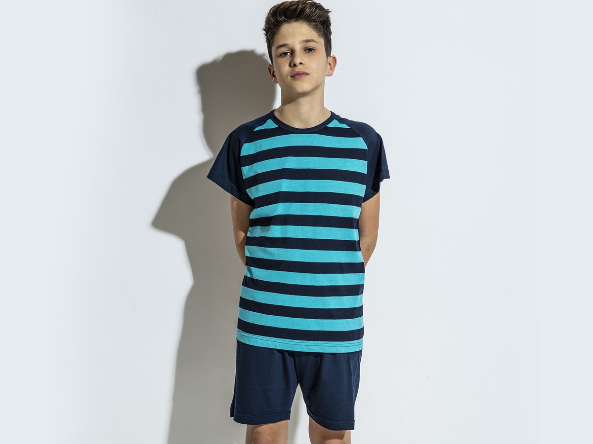 Pijama niño Eyelit manga ranglan y delantera rayada