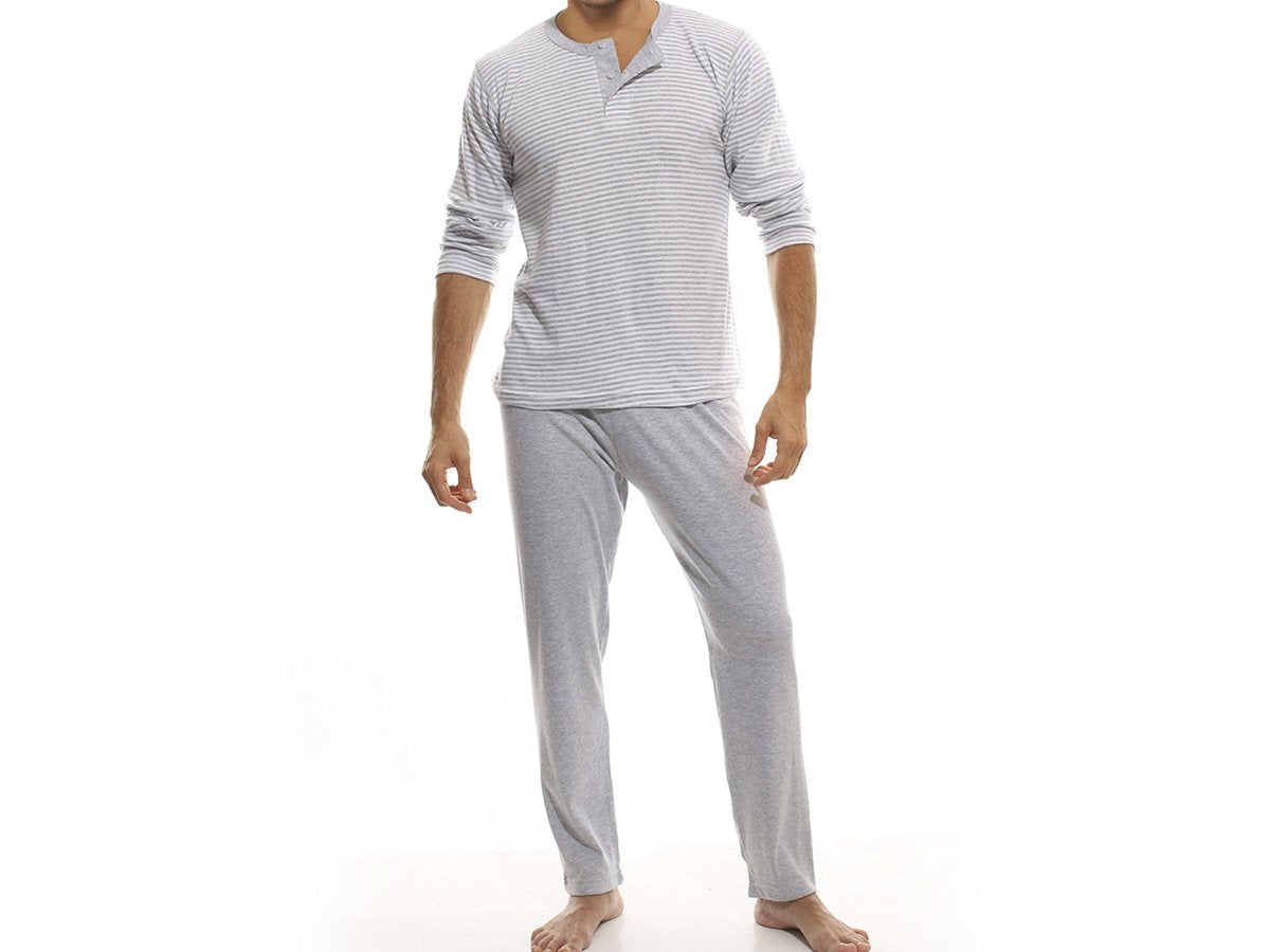 Pijama  manga larga rayado rib algodón con botones