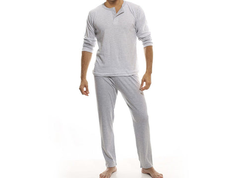 Pijama  manga larga rayado rib algodón con botones
