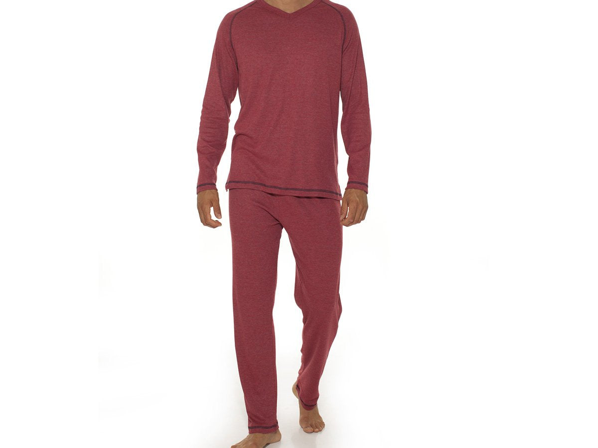 Pijama jaspeado  manga larga ranglan escote en V
