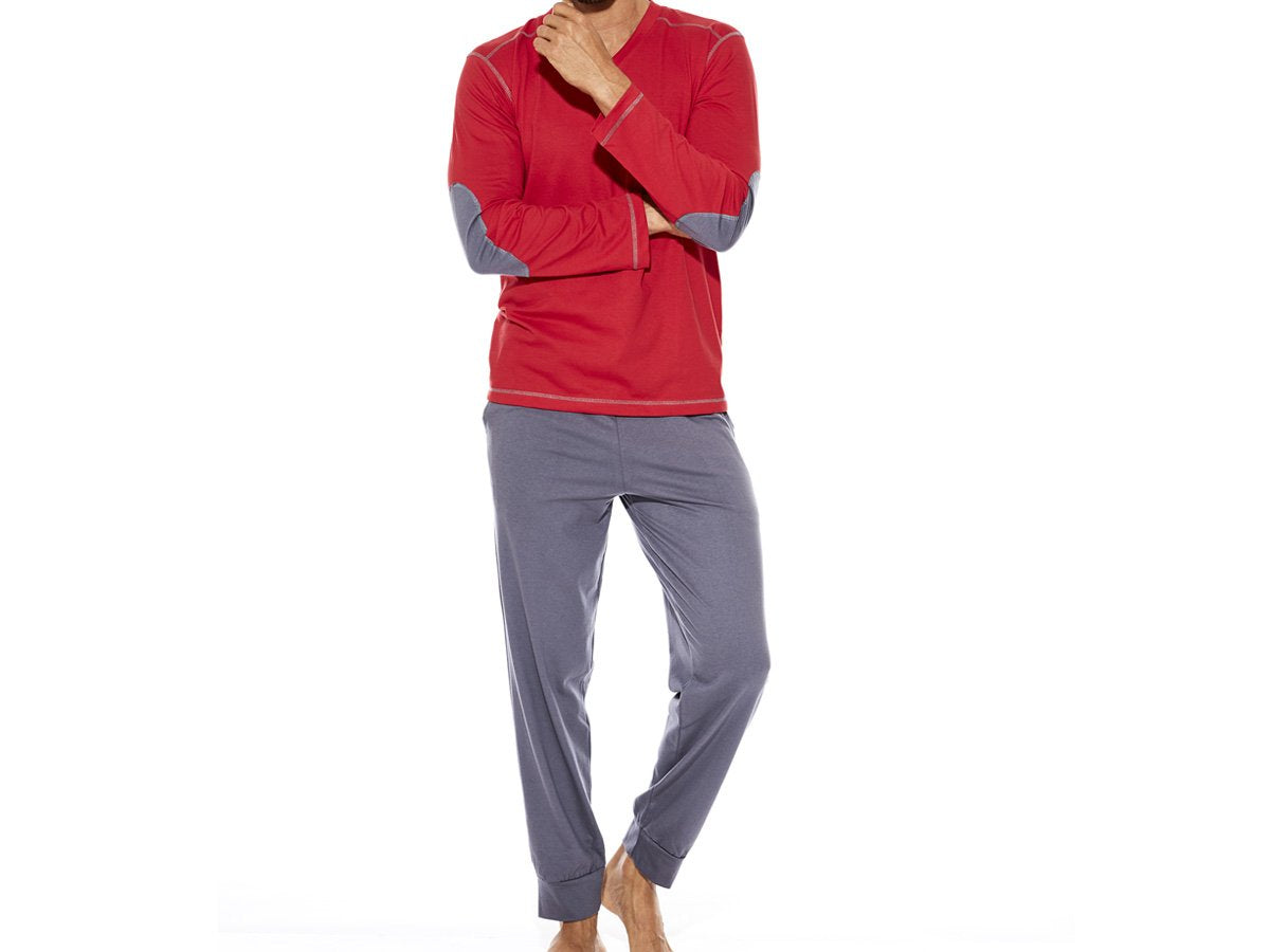 Pijama EYELIT manga larga con codera, cuello V en algodón
