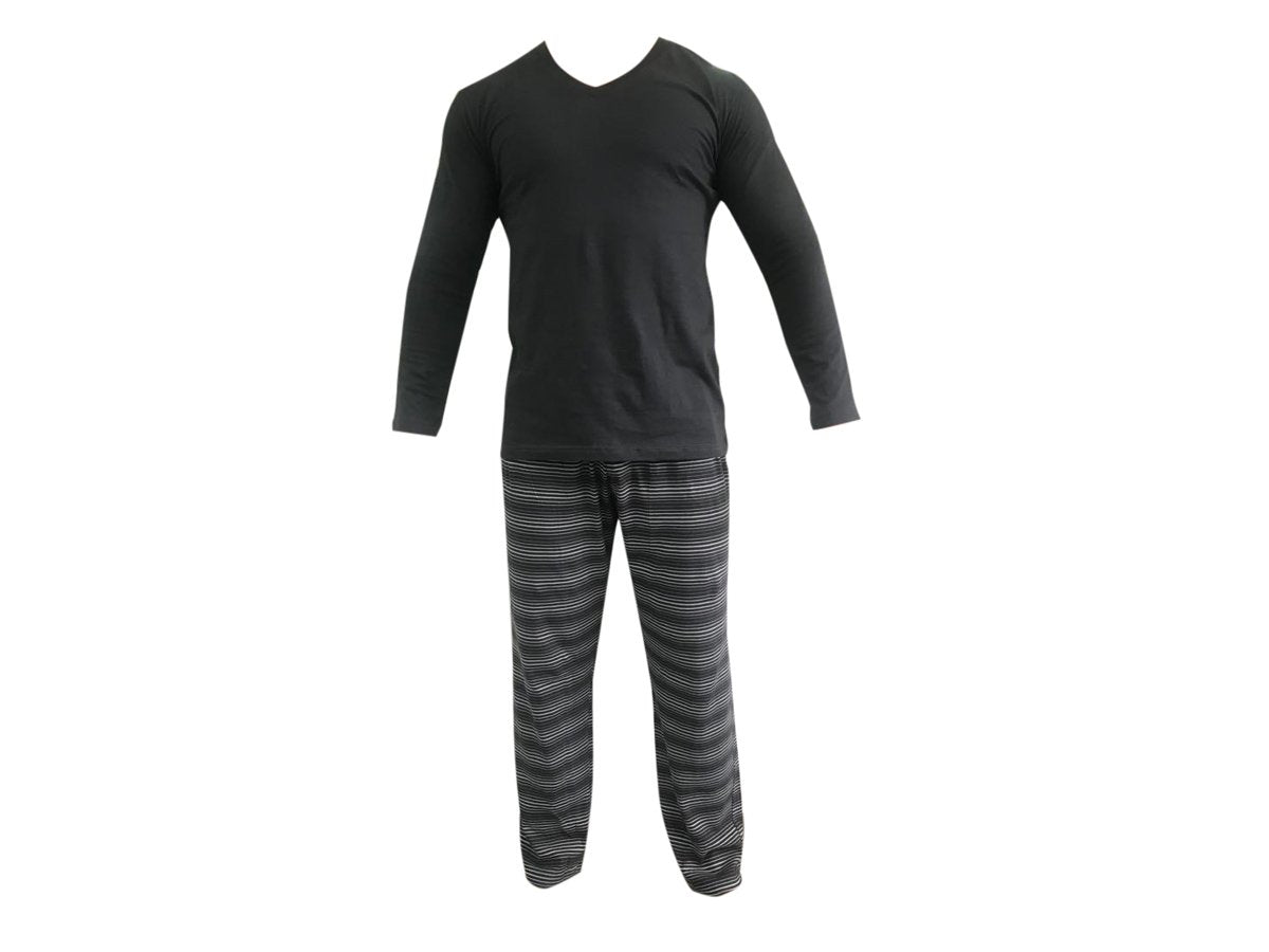 Pijama EYELIT remera lisa y pantalon rayado en algodón