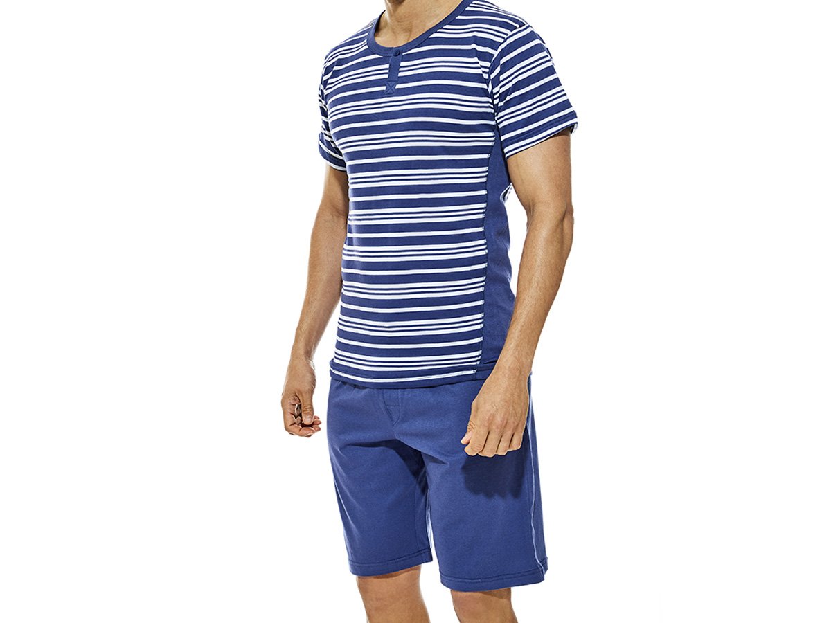 Pijama  manga corta, rayado con botones en algodón