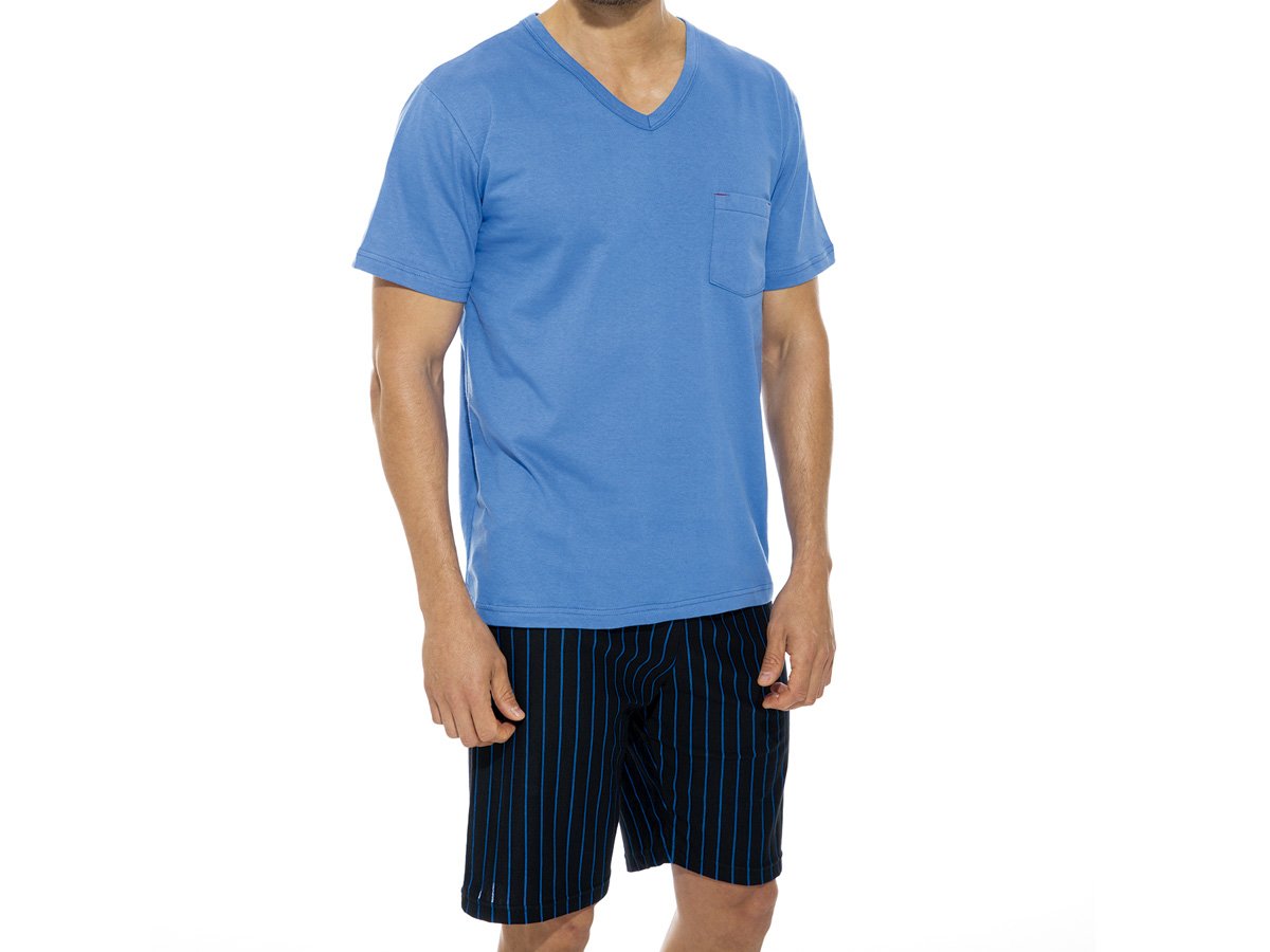 Pijama Eyelit Manga corta con casaca Lisa y pantalon Rayado