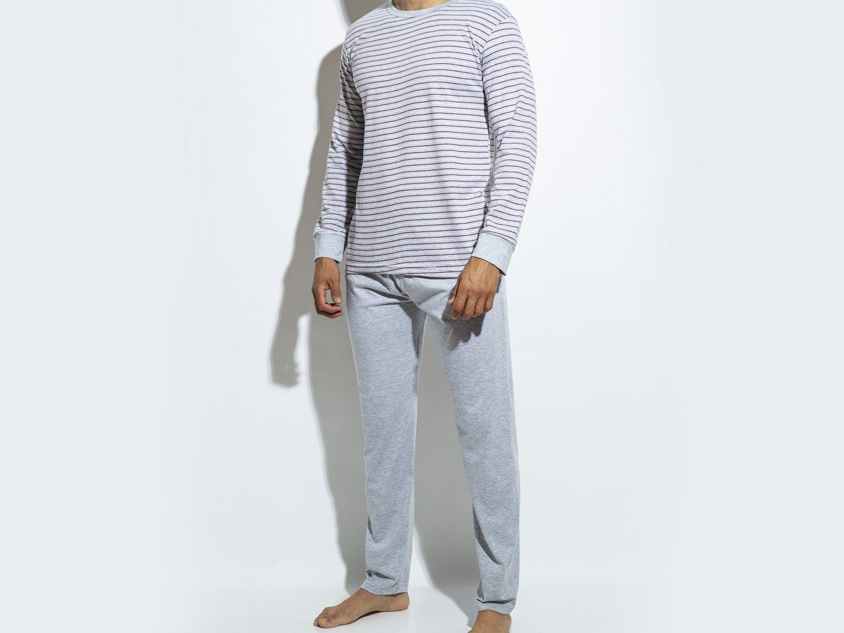 Pijama EYELIT manga larga casaca rayada y pantalón liso