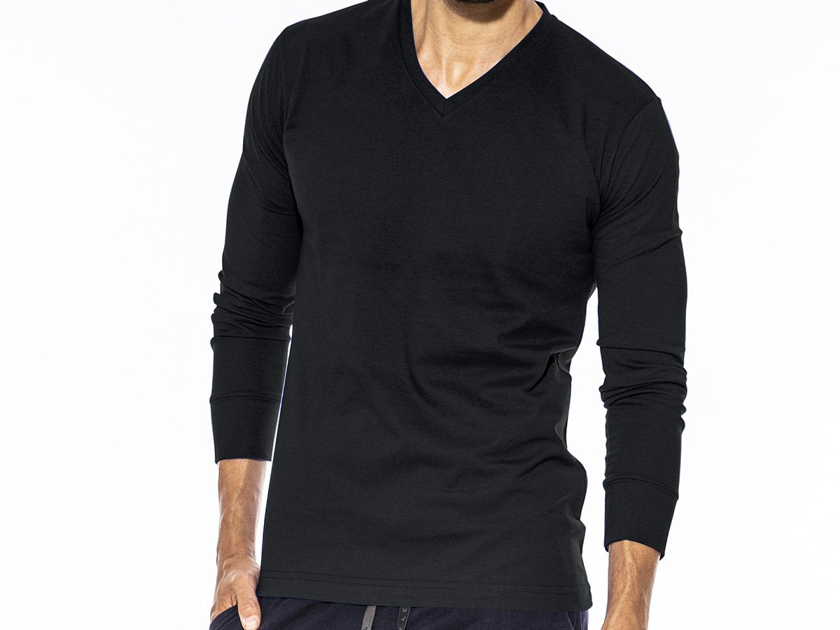 Remera de hombre manga larga esmerillada escote V