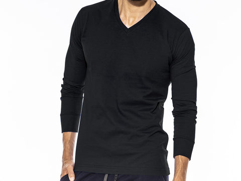 Remera de hombre manga larga esmerillada escote V