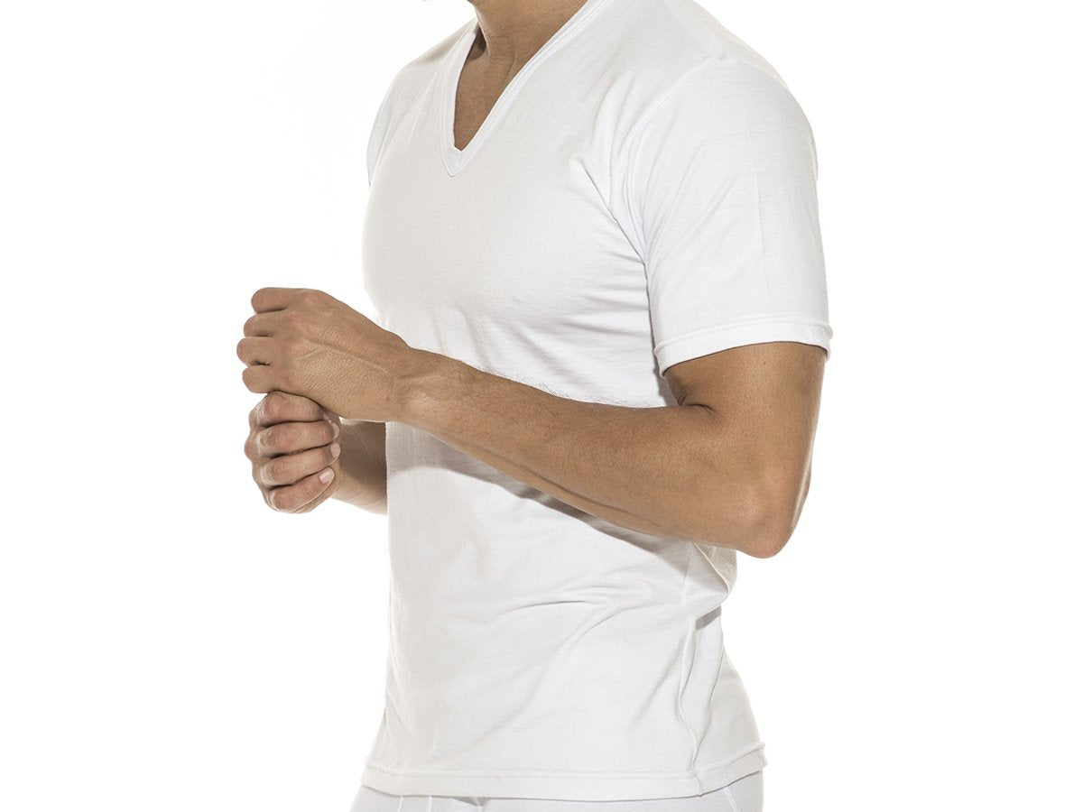 Camiseta Eyelit manga corta cuello V en modal y elastano