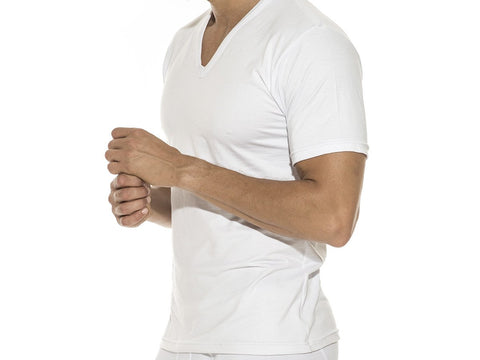 Camiseta Eyelit manga corta cuello V en modal y elastano