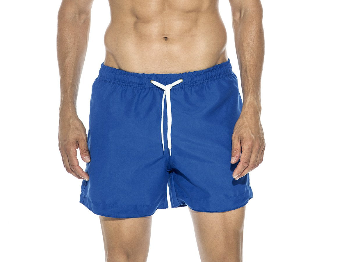 Short De Baño Liso Con Bordado